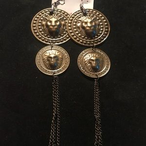 Lion medallion statement earrings